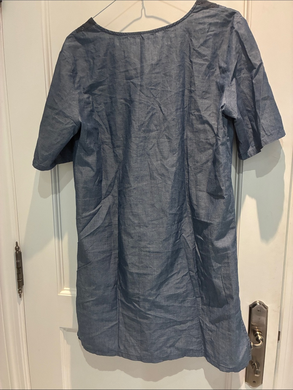 MERONA Women's Blue Cotton Chambray Lace Crochet Inset Tunic Dress S 👵MT - Picture 6 of 6
